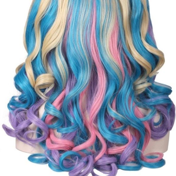 Long Curly Rainbow Ponytail Wig - Picture 2 of 7